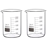 Rocwing Borosilicato 3.3 Vaso de Vidrio Graduado para Uso en Laboratorio y Cocina (250ml- 2 in a pack)